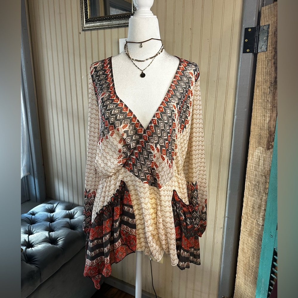 Free People Women’s Sheer Boho Print Mini Dress XS NWT $128